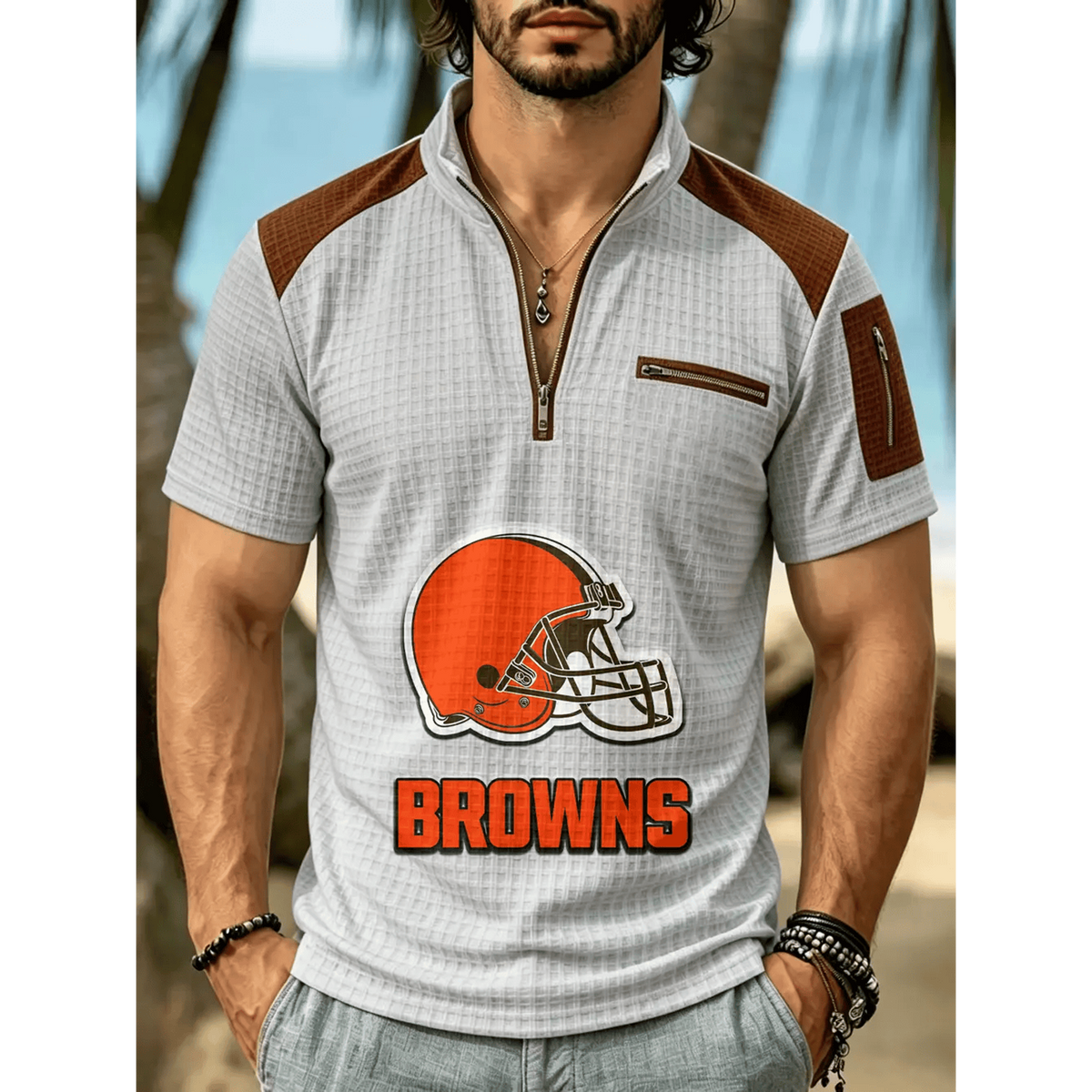 NFL x CLE Men's Quarter Zip Waffle Knit Polo Shirt