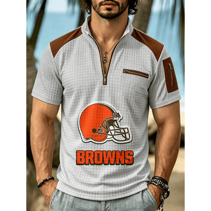 NFL x CLE Men's Quarter Zip Waffle Knit Polo Shirt