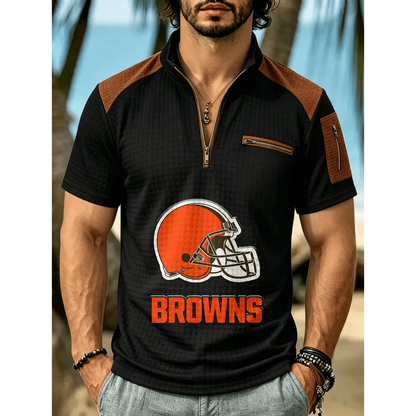 NFL x CLE Men's Quarter Zip Waffle Knit Polo Shirt