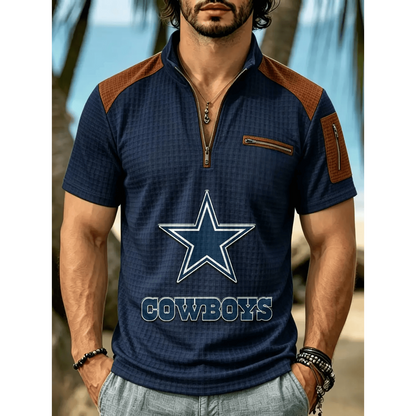 NFL x DAL Men's Quarter Zip Waffle Knit Polo Shirt