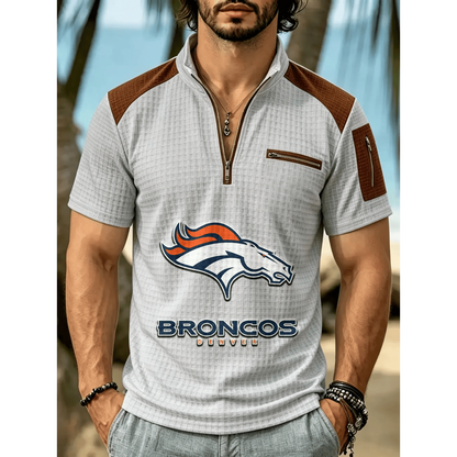 NFL x DEN Men's Quarter Zip Waffle Knit Polo Shirt