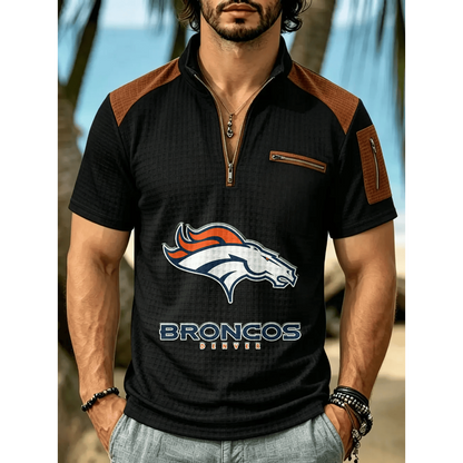 NFL x DEN Men's Quarter Zip Waffle Knit Polo Shirt