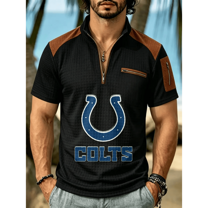 NFL x IND Men's Quarter Zip Waffle Knit Polo Shirt