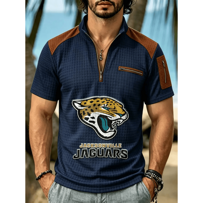 NFL x JAX Men's Quarter Zip Waffle Knit Polo Shirt