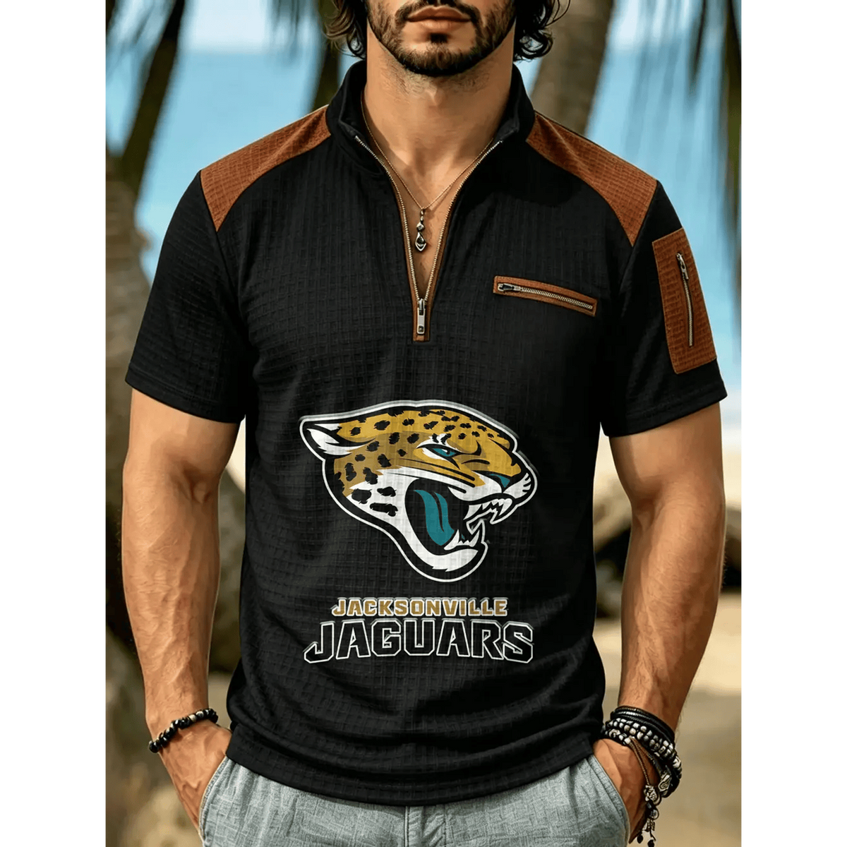 NFL x JAX Men's Quarter Zip Waffle Knit Polo Shirt