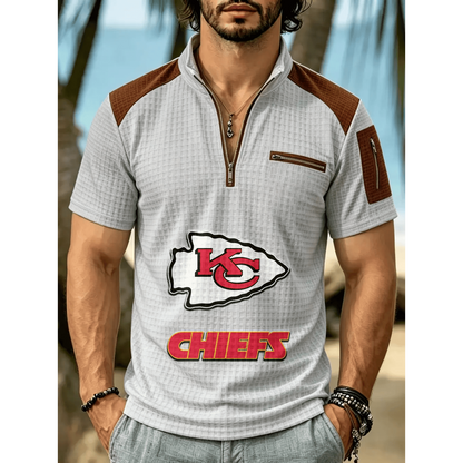 NFL x KCC Men's Quarter Zip Waffle Knit Polo Shirt