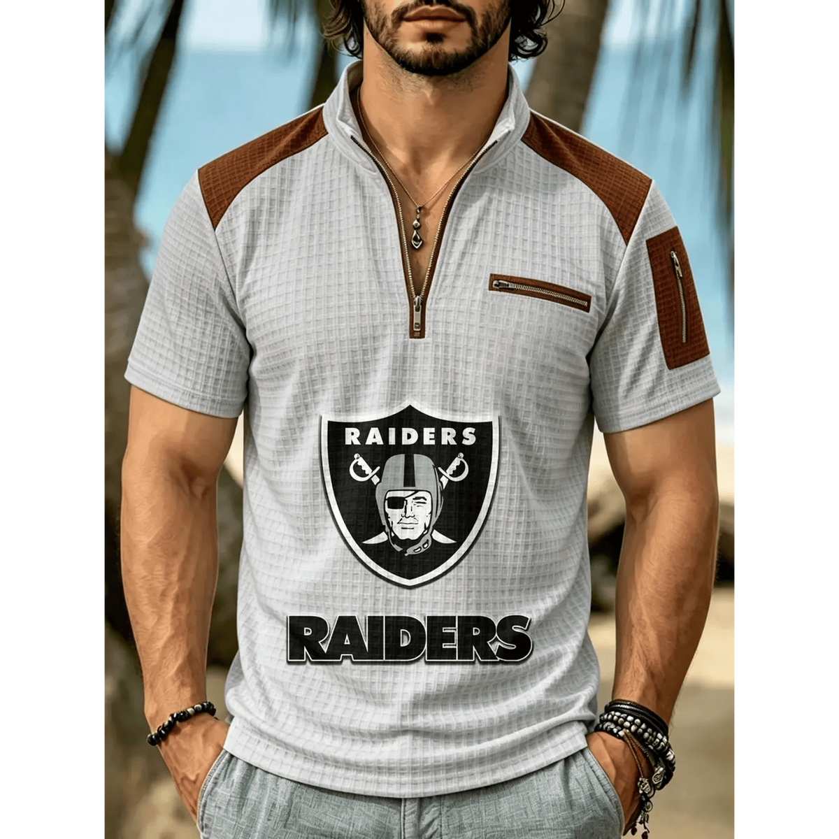 NFL x LVR Men's Quarter Zip Waffle Knit Polo Shirt