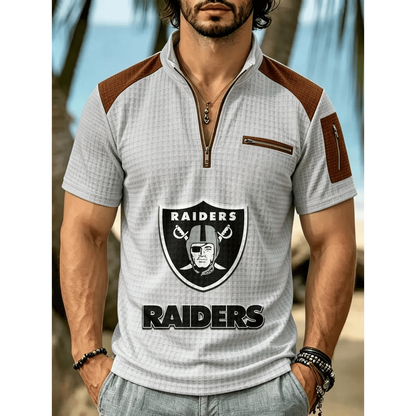 NFL x LVR Men's Quarter Zip Waffle Knit Polo Shirt