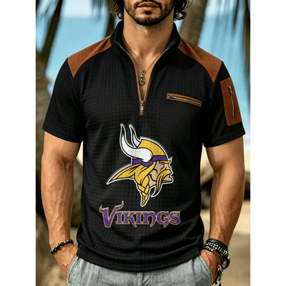 NFL x MIN Men's Quarter Zip Waffle Knit Polo Shirt