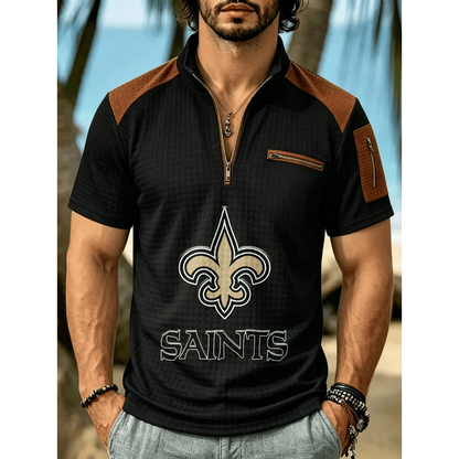 NFL x NO Men's Quarter Zip Waffle Knit Polo Shirt