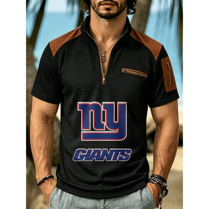 NFL x NYG Men's Quarter Zip Waffle Knit Polo Shirt