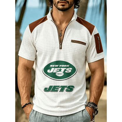NFL x NYJ Men's Quarter Zip Waffle Knit Polo Shirt