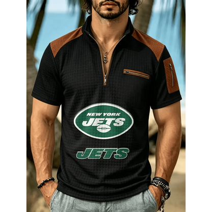 NFL x NYJ Men's Quarter Zip Waffle Knit Polo Shirt