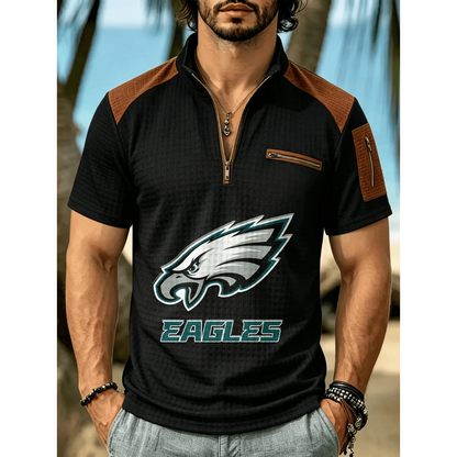 NFL x PHI Men's Quarter Zip Waffle Knit Polo Shirt