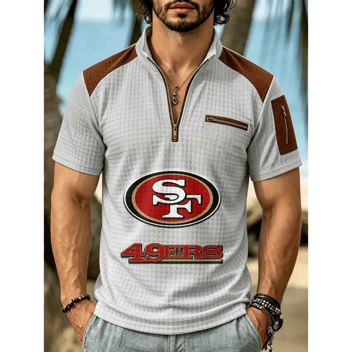 NFL x SF Men's Quarter Zip Waffle Knit Polo Shirt