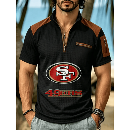 NFL x SF Men's Quarter Zip Waffle Knit Polo Shirt