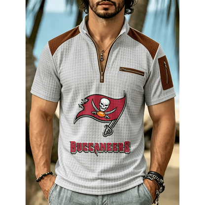 NFL x TB Men's Quarter Zip Waffle Knit Polo Shirt