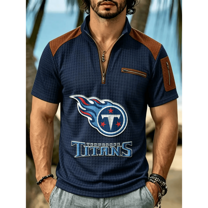 NFL x TEN Men's Quarter Zip Waffle Knit Polo Shirt