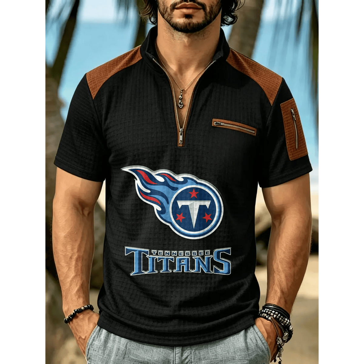NFL x TEN Men's Quarter Zip Waffle Knit Polo Shirt