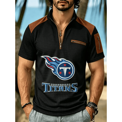 NFL x TEN Men's Quarter Zip Waffle Knit Polo Shirt