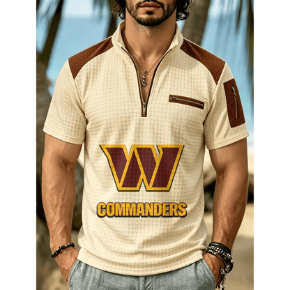 NFL x WAS Men's Quarter Zip Waffle Knit Polo Shirt