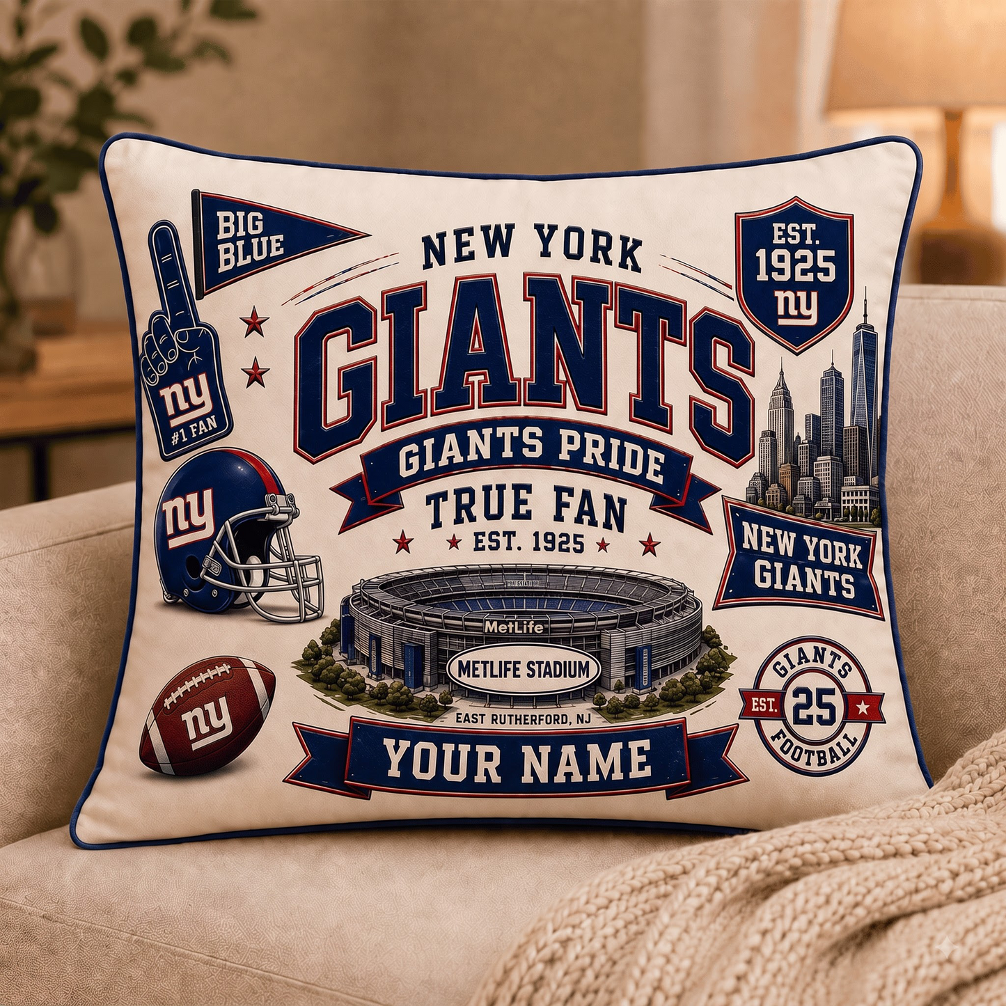 NYG x NFL Premium Vintage Pillow Case Personalized Gift For True Fan