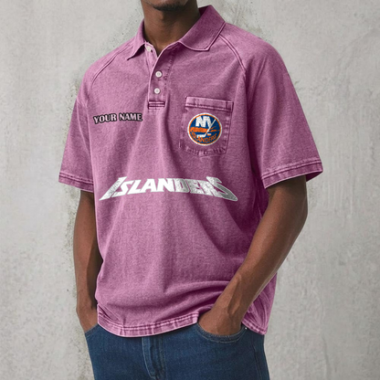 NYI x NHL Men's Distressed Turn-Down Collar Polo DATND TANTD 250526
