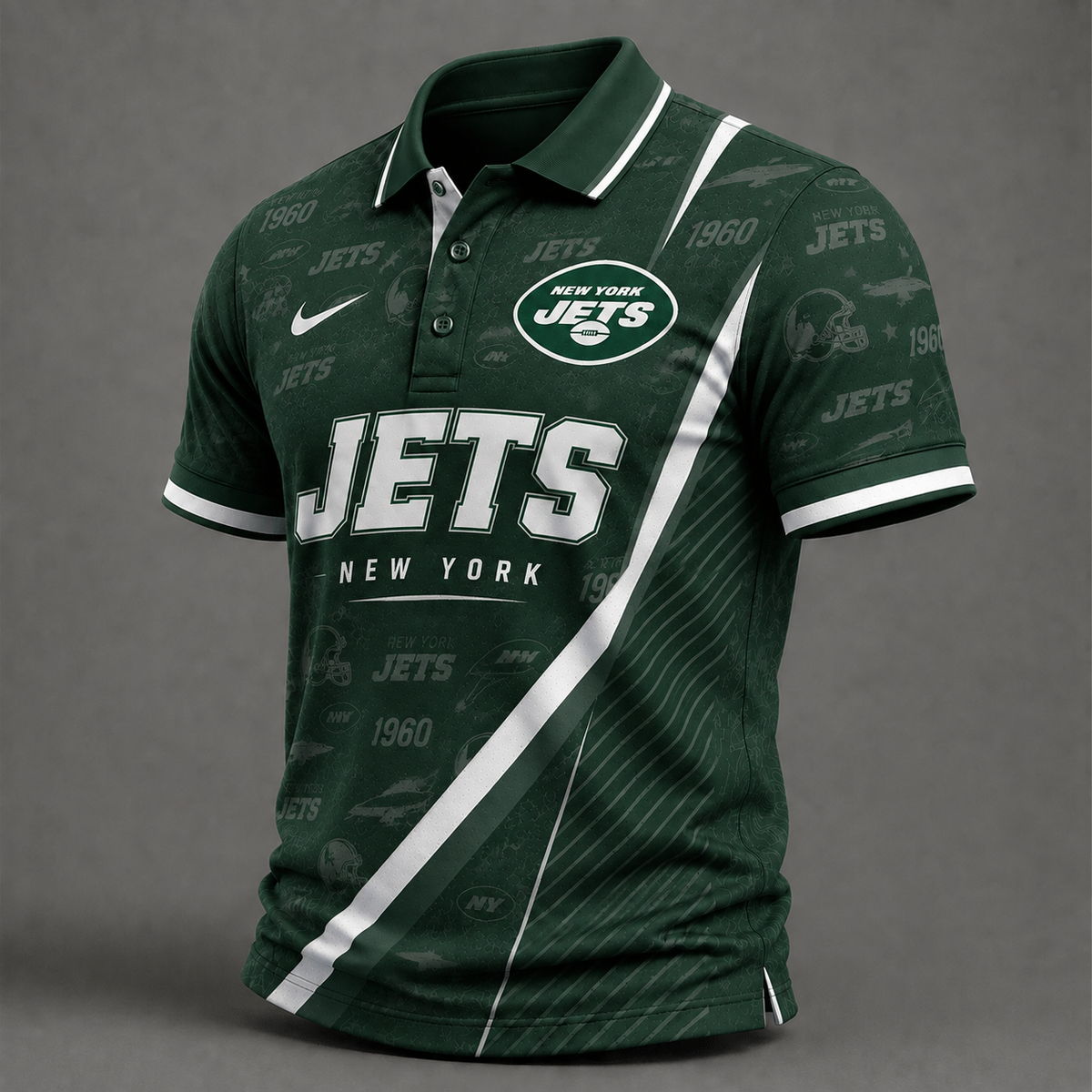 NYJ Premium NFL Diagonal Stripe Polo Shirt