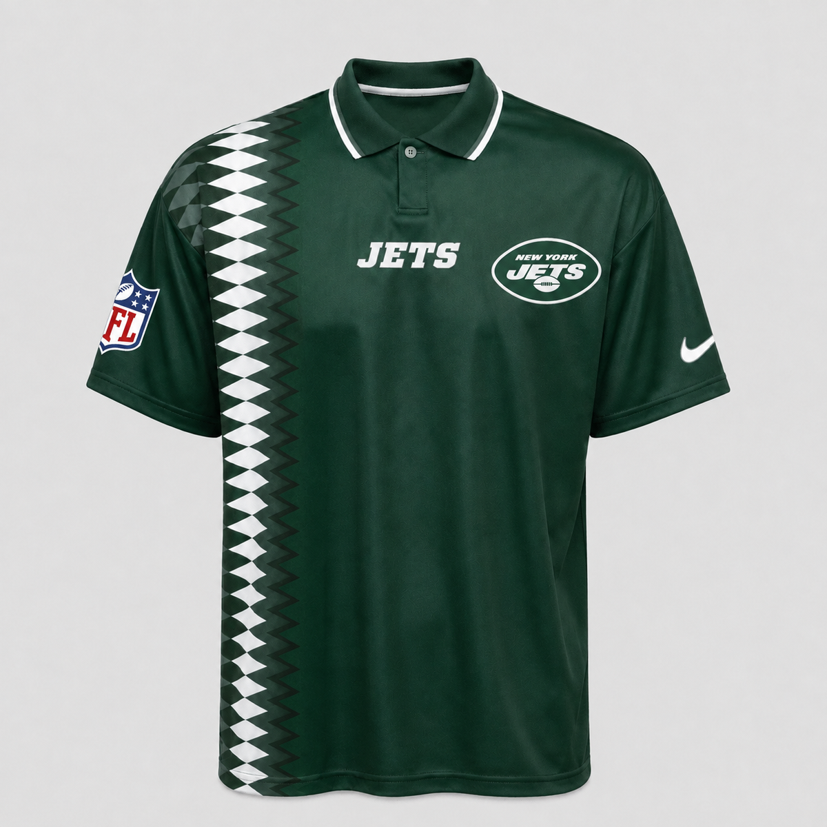 NYJ Premium NFL Men’s Sporty Zigzag Stripe Polo Shirt