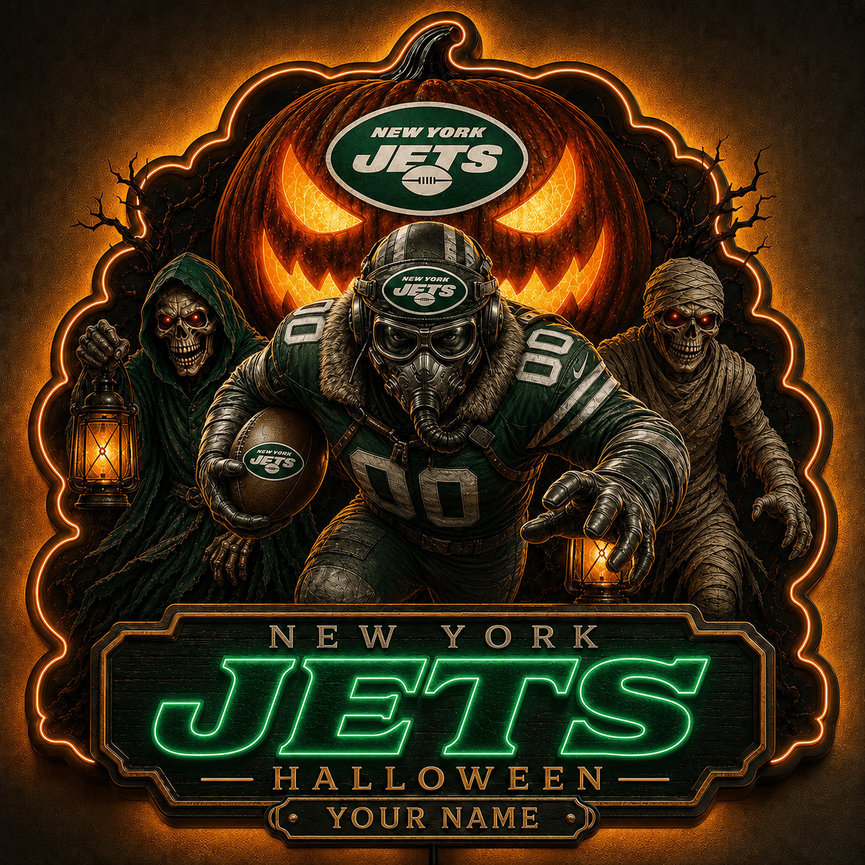 NYJ  x NFL Halloween Personalized Acrylic Wall Led Sign Colorful Colors Gifts For Fan