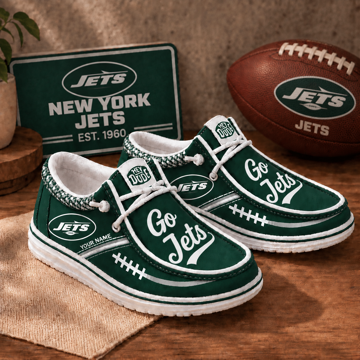 NYJ x NFL Personalized New Style Hey Dude Shoes