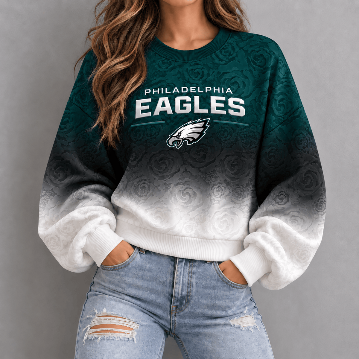 PHI x NFL Embossed Rose Ombre Sweatshirt