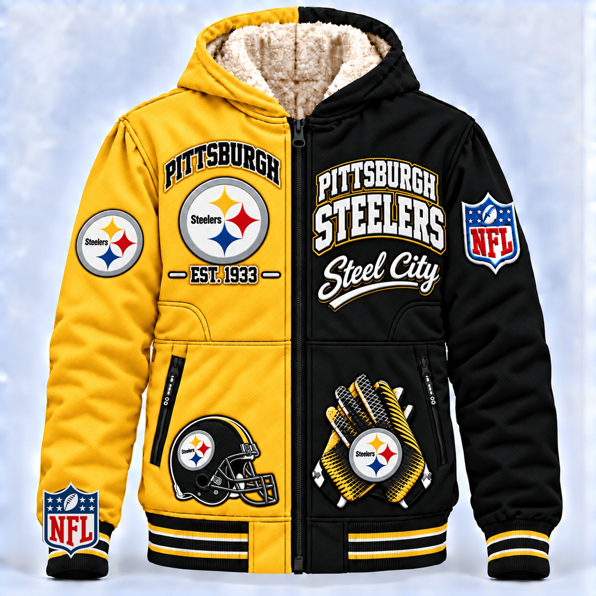 PIT x NFL Hooded Varsity Bomber Jacket