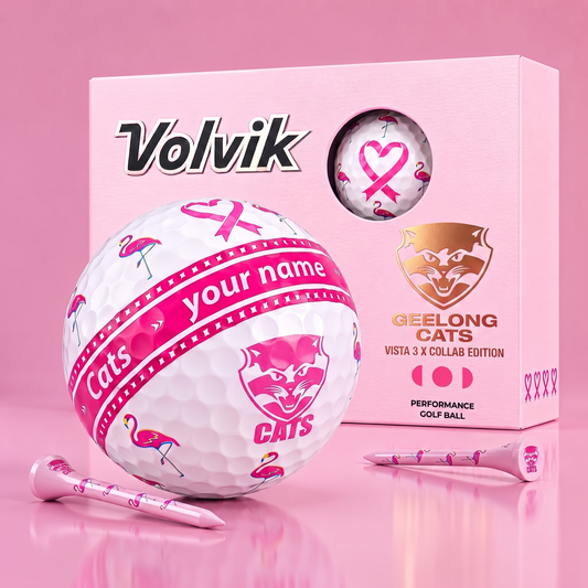 PREMIUM AFL X CAT EXCLUSIVE PERSONALIZED  VOLVIK BREAST CANCER  GOLF BALL SET LIMITED EDTION