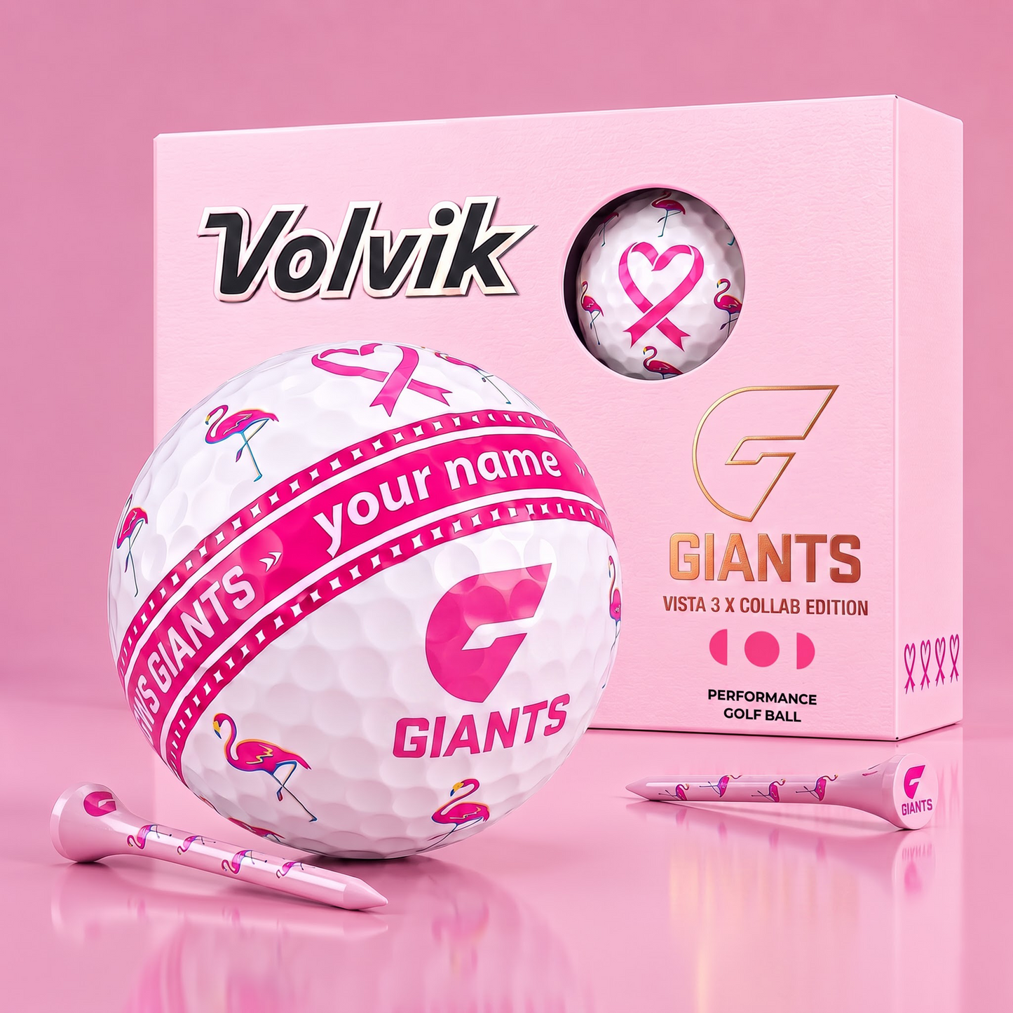 PREMIUM AFL X GG EXCLUSIVE PERSONALIZED  VOLVIK BREAST CANCER  GOLF BALL SET LIMITED EDTION