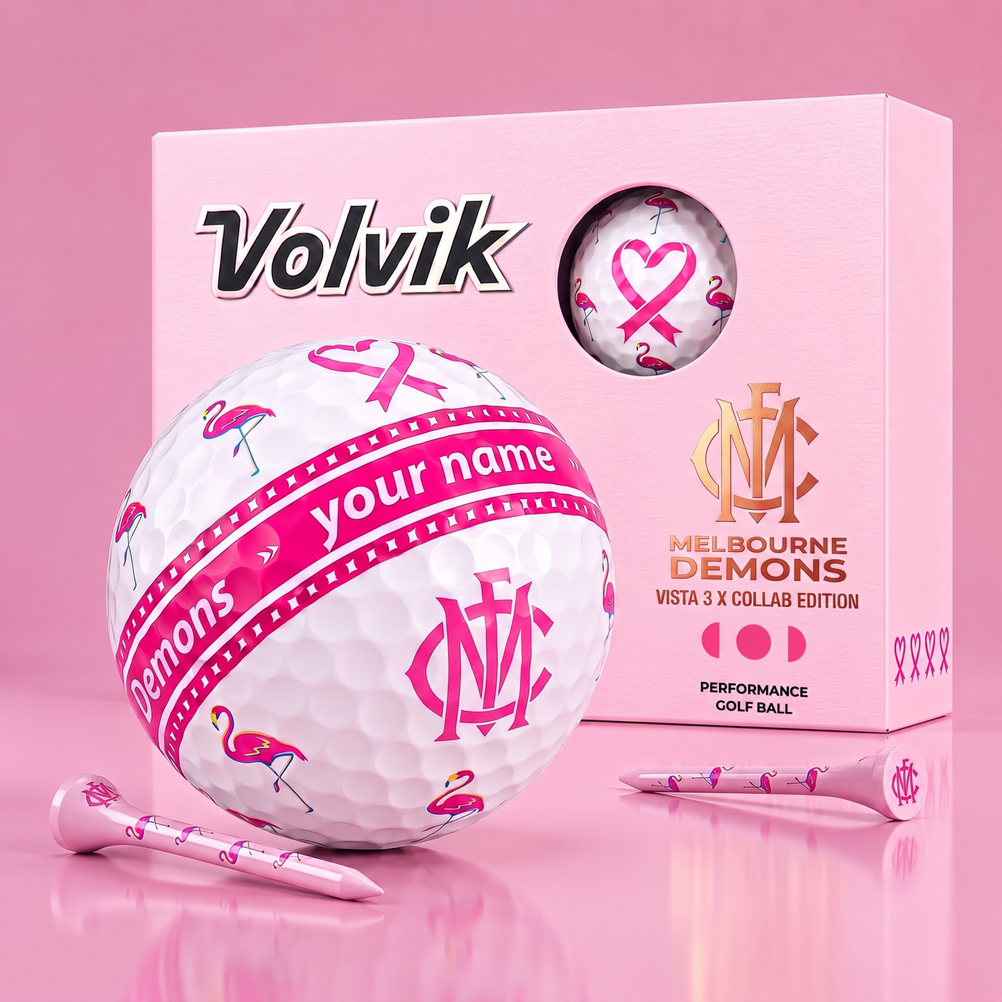 PREMIUM AFL X MEL EXCLUSIVE PERSONALIZED  VOLVIK BREAST CANCER  GOLF BALL SET LIMITED EDTION