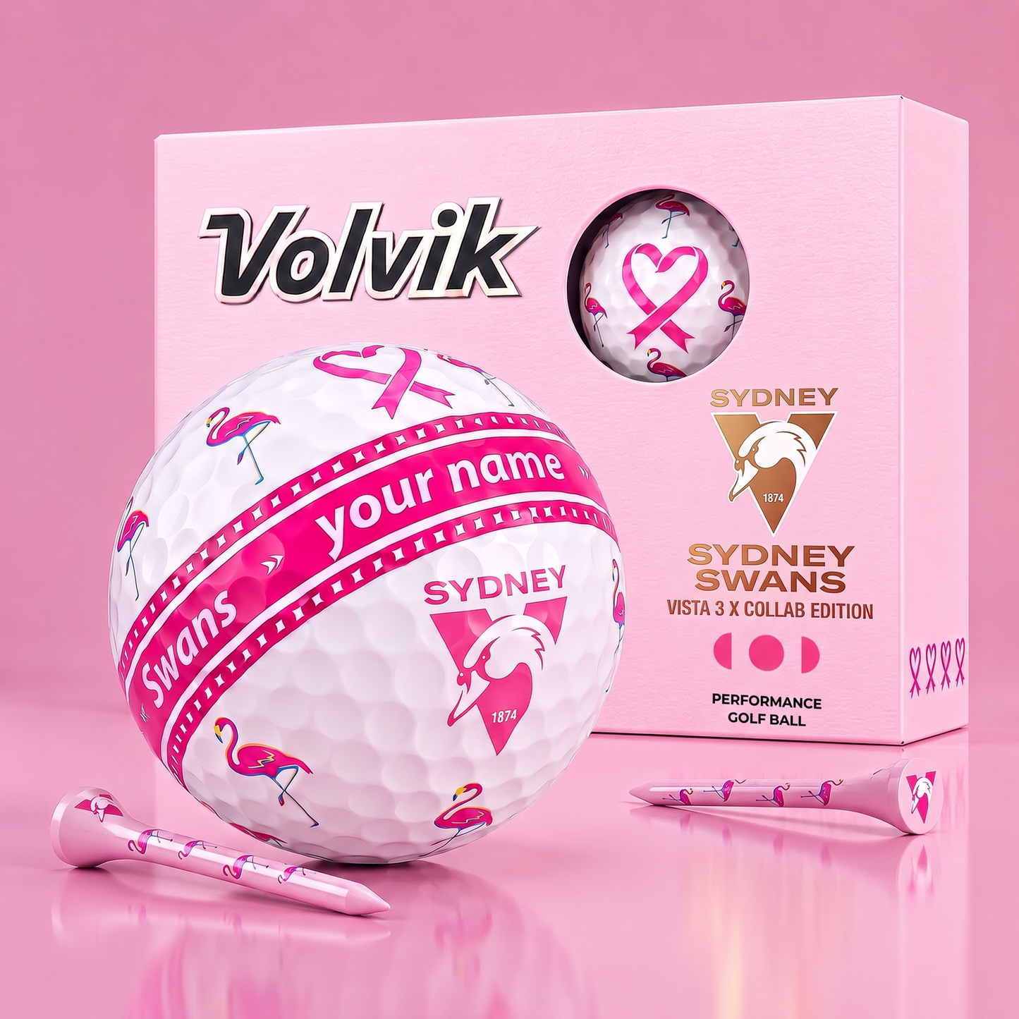 PREMIUM AFL X SS EXCLUSIVE PERSONALIZED  VOLVIK BREAST CANCER  GOLF BALL SET LIMITED EDTION