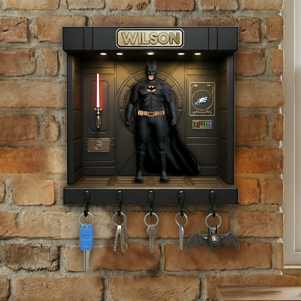 PREMIUM NFL PHI X BATMAN Wood Key Hanger - Personalized Gifts For Cosmic Lovers NDT NHM