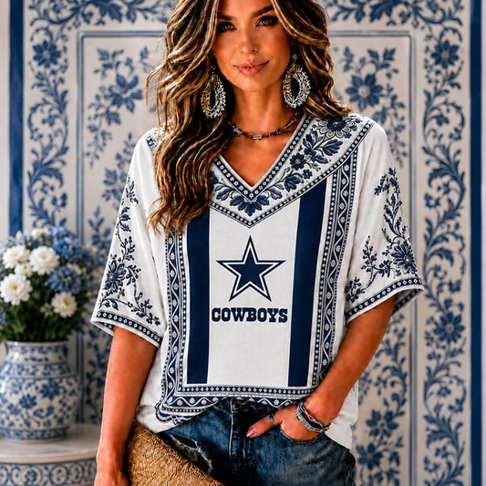 PREMIUM NFL X DC  EXCLUSIVE SILK V-NECK WOMAN SHIRT LIMITED EDITION