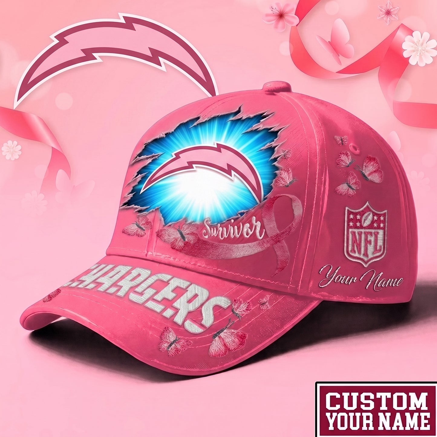 PREMIUM NFL X LAC Exclusive Breast Cancer SURVIOR CAP V3