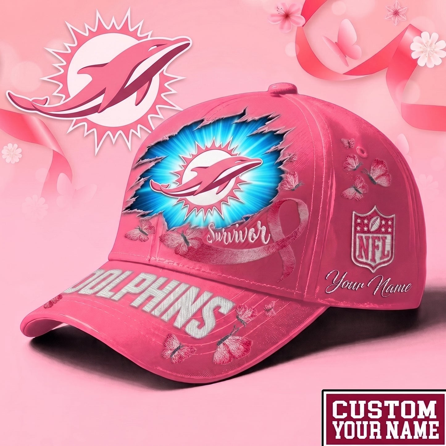 PREMIUM NFL X MIA Exclusive Breast Cancer SURVIOR CAP V3