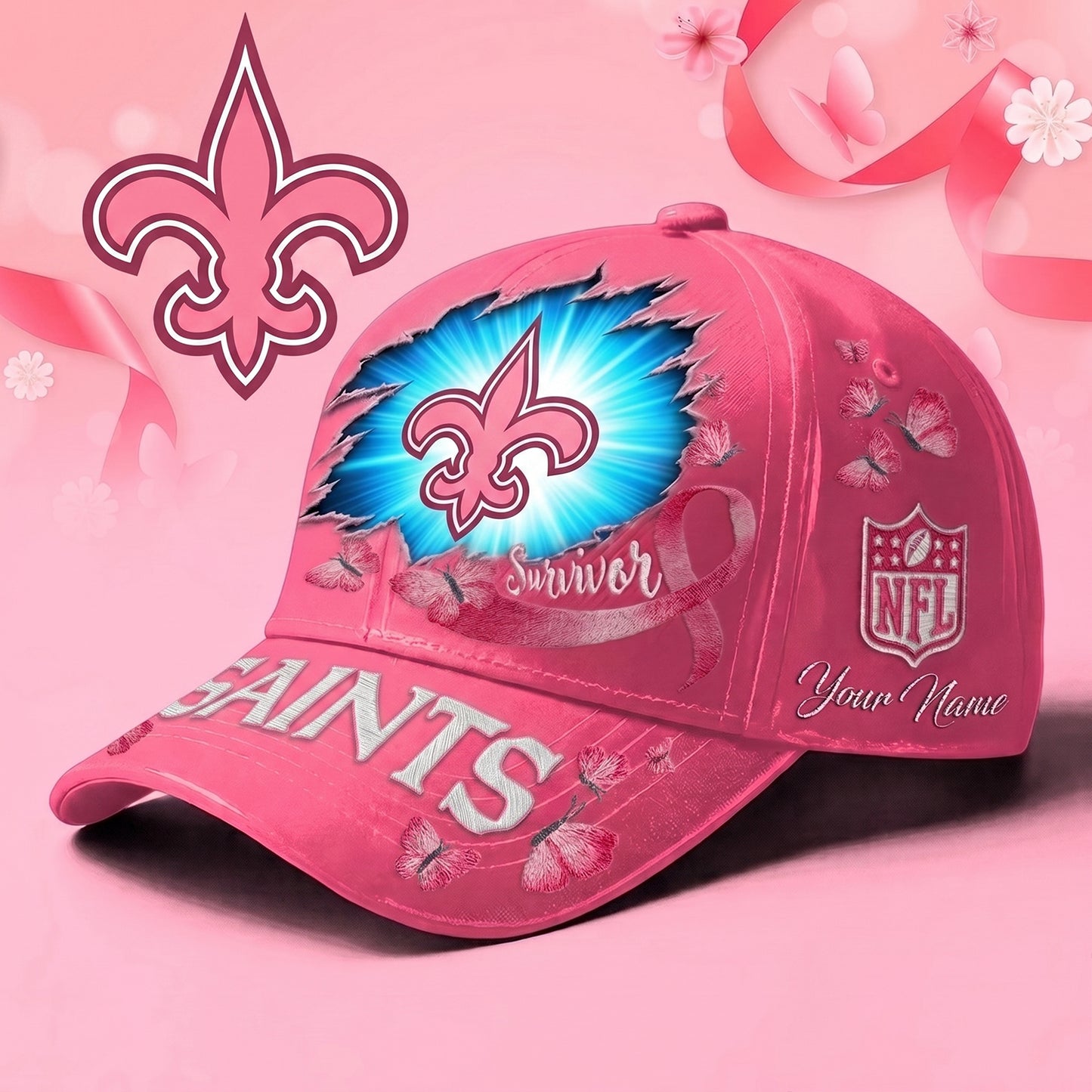 PREMIUM NFL X NO Exclusive Breast Cancer SURVIOR CAP V3