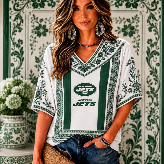 PREMIUM NFL X NYJ EXCLUSIVE SILK V-NECK WOMAN SHIRT LIMITED EDITION