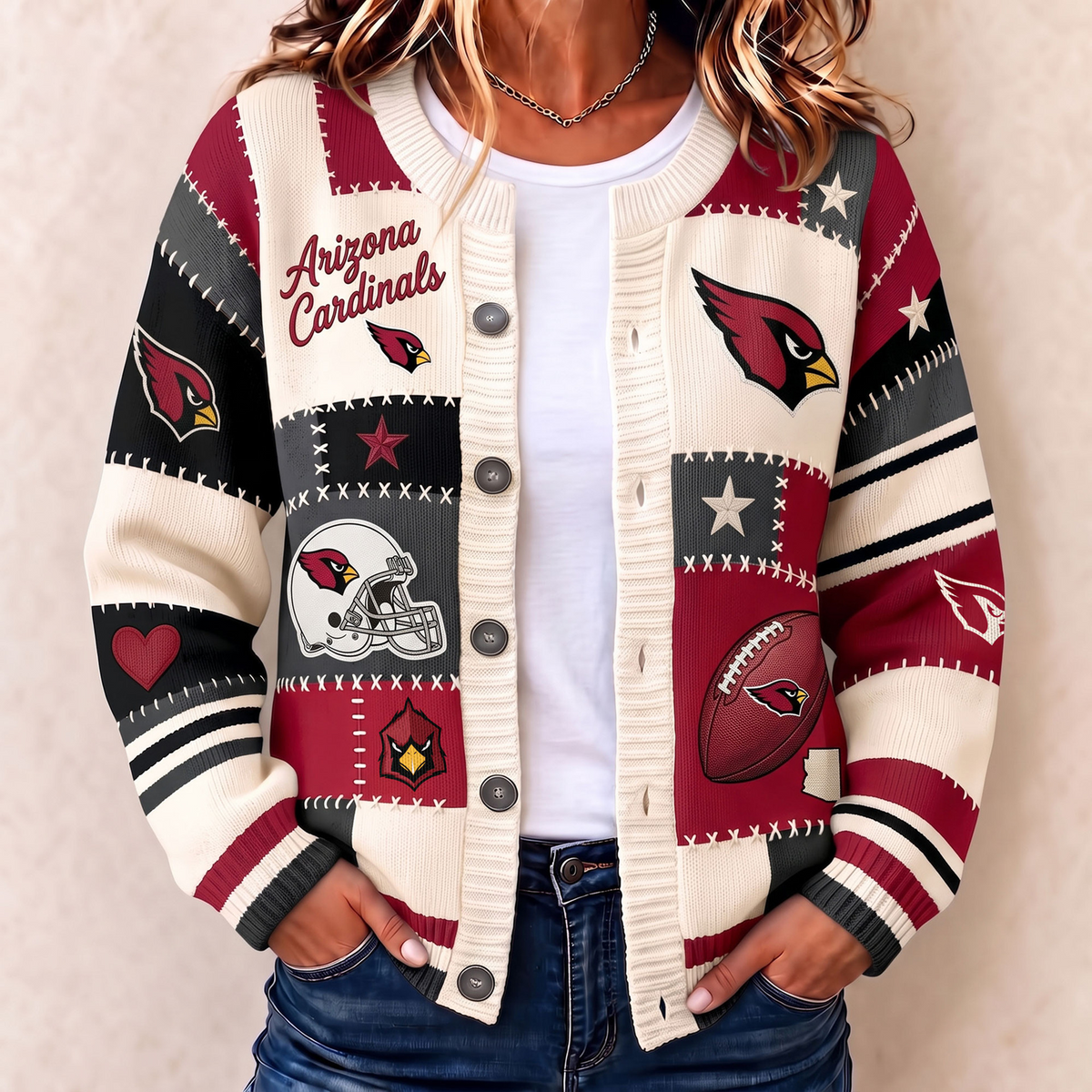 Premium ARI x NFL Patchwork Knit Varsity Cardigan