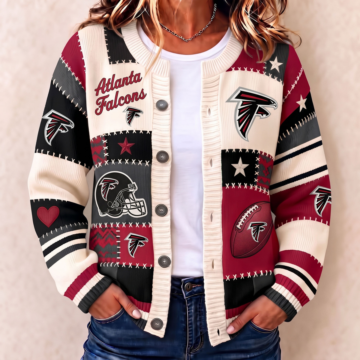 Premium ATL x NFL Patchwork Knit Varsity Cardigan