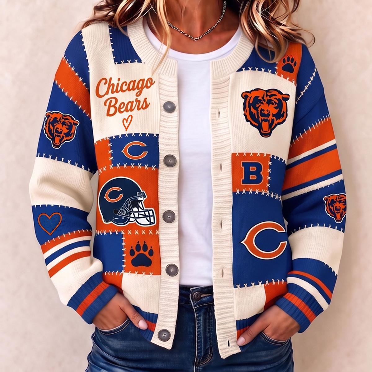 Premium CHI x NFL Patchwork Knit Varsity Cardigan
