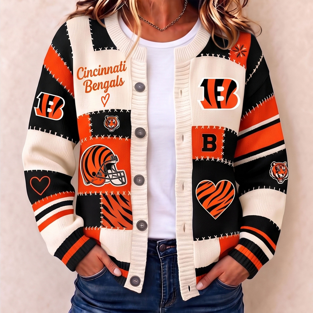 Premium CIN x NFL Patchwork Knit Varsity Cardigan