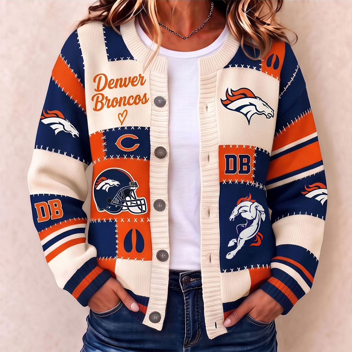 Premium DEN x NFL Patchwork Knit Varsity Cardigan