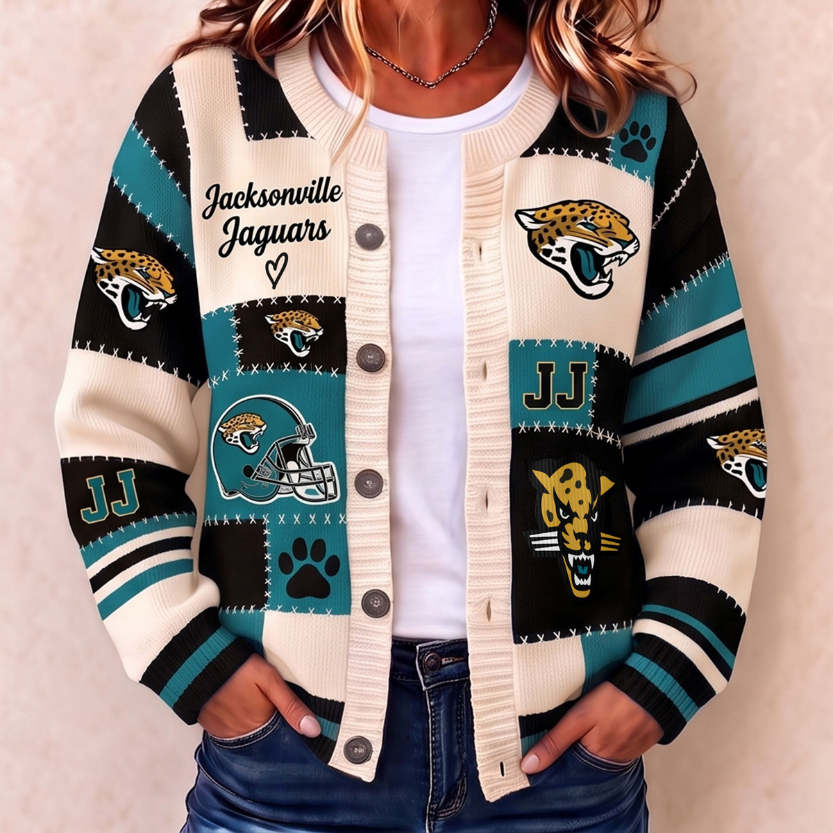 Premium JAX x NFL Patchwork Knit Varsity Cardigan