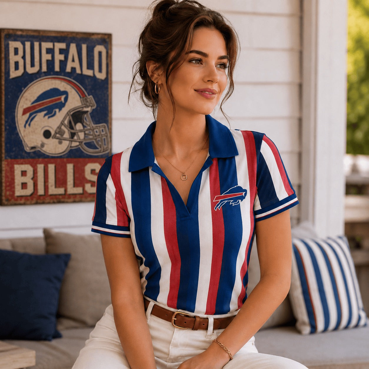 Premium NFL BB Team Color Striped V-Neck Polo Tee V1